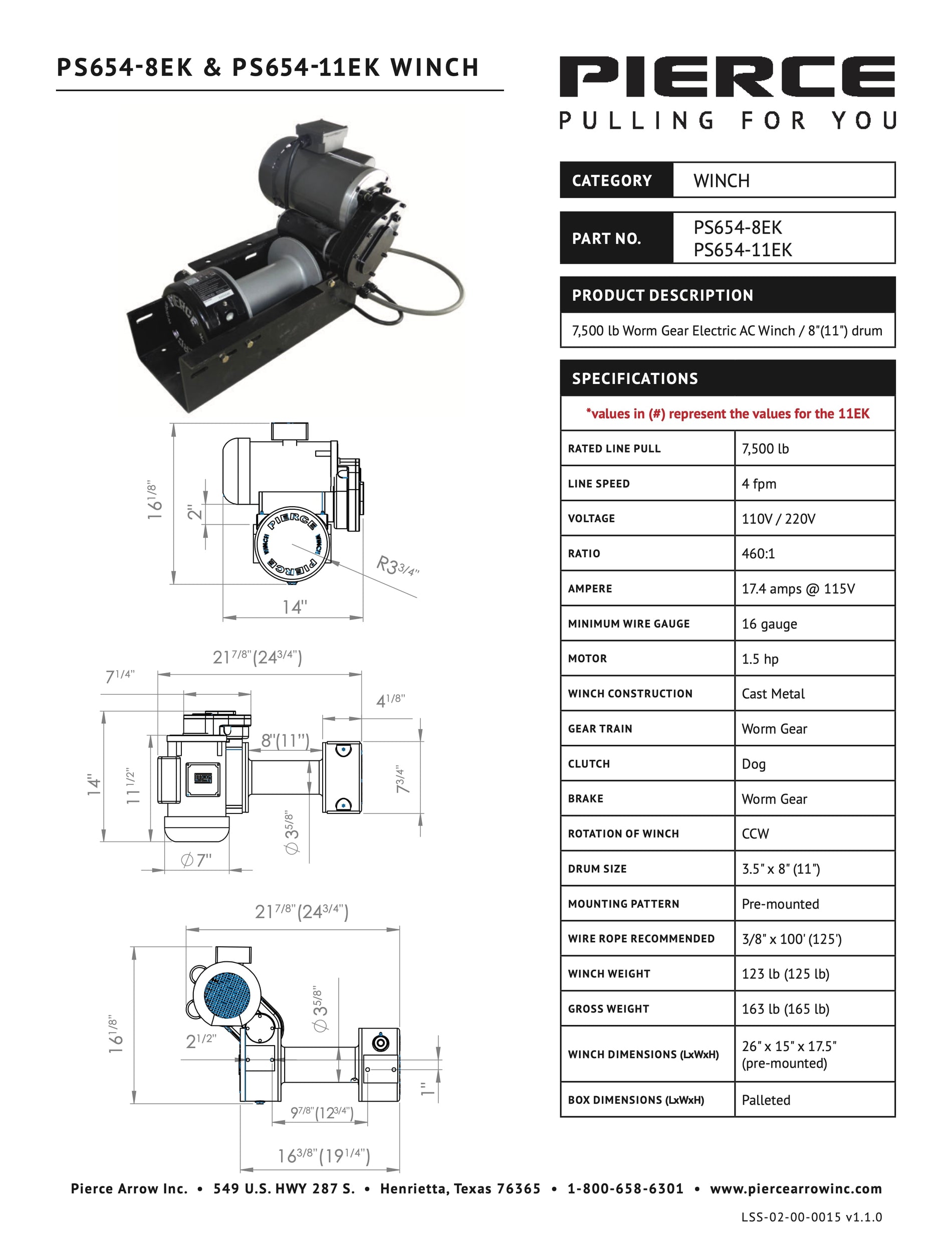 PS654-8EK & PS654-11EK Winch Spec Sheet