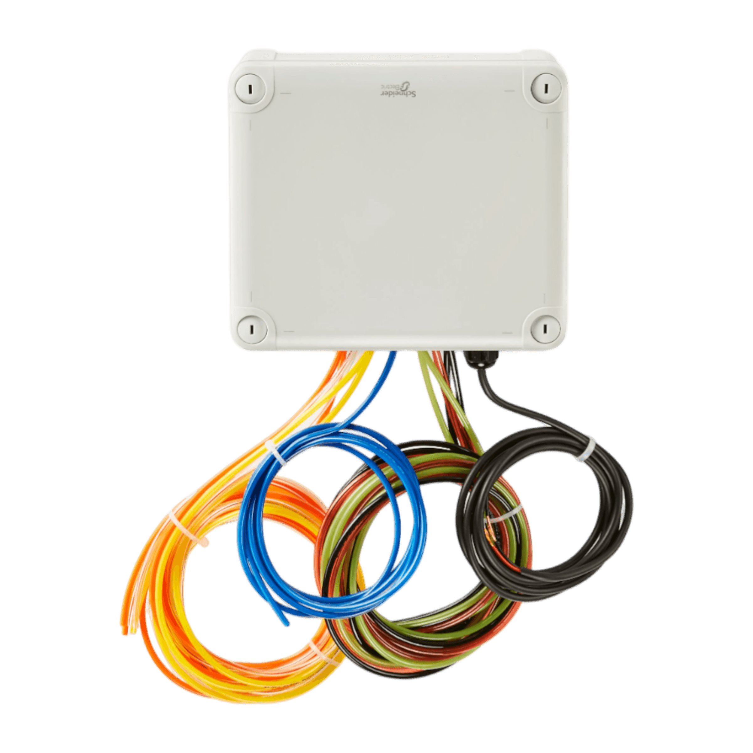 A white electrical junction box with colorful wires extends from it, seamlessly integrating components like the 12 Function Lodar LTD Replacement FET Air Receiver, part of the 92 Series.