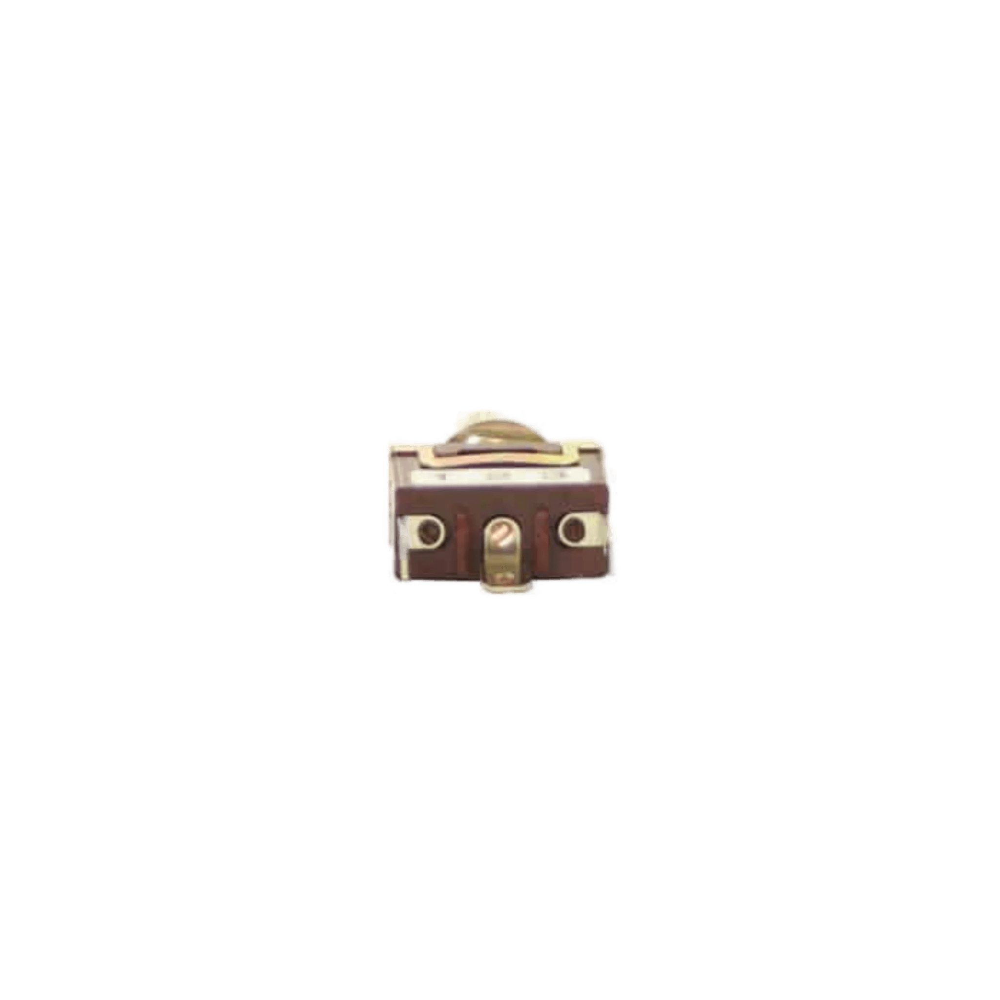 A small brown vintage suitcase with brass latches and top handle, featuring a cleverly integrated PIERCE 2 Way Momentary Toggle Switch for added charm.