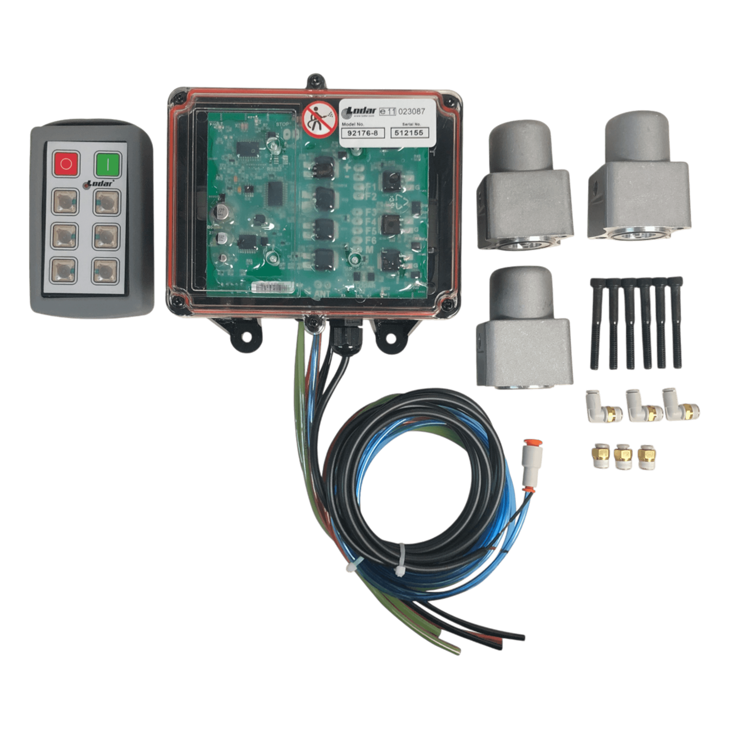 PIERCE 6 Function Direct Mount Wireless Air System for Miller (Gresen Valves): Includes remote, circuit board, sensors, cables, screws, and connectors—designed for seamless wireless integration.