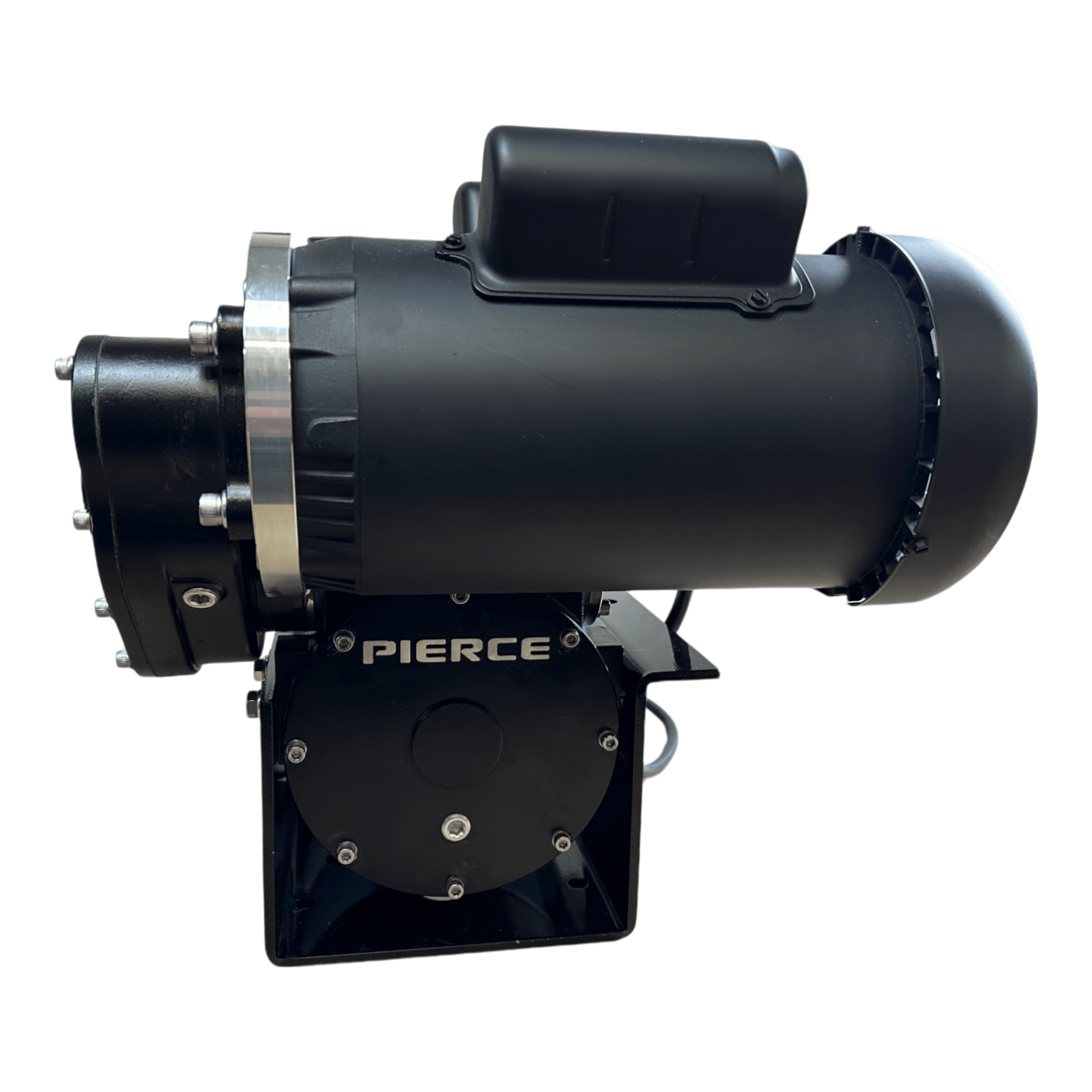 PIERCE 110V Electric Winch – 7,500 lb with 8" split drum is displayed on a square base, showing dual pull points, against a plain white background.