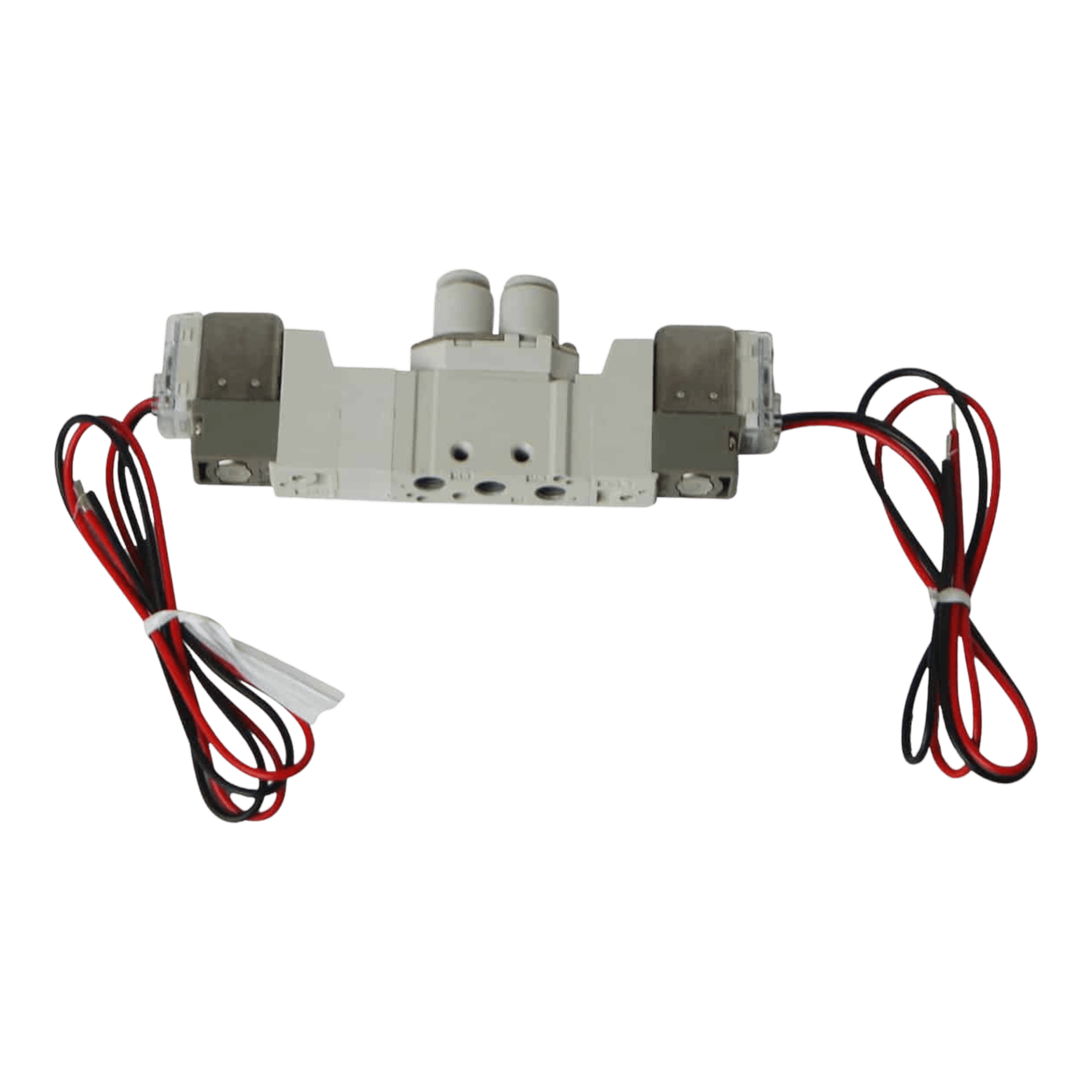 The Lodar Replacement Air Valve by Lodar LTD, featuring red and black wires against a white background, is designed to seamlessly integrate as a 12V air actuator or replacement air valve in your system.