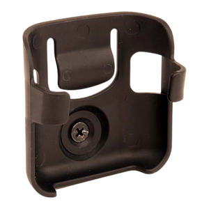 The Lodar Locator Holder for Mini Transmitters by Lodar LTD is a black plastic wall mount bracket with a central screw, designed to provide seamless transmitter storage. It features a plastic ball joint for versatile positioning.