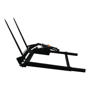 The PIERCE Bolt-in Hydraulic Truck Bed Hay Bale Spear features two long prongs and a hydraulic mechanism, making it ideal for efficient hay bale transport.