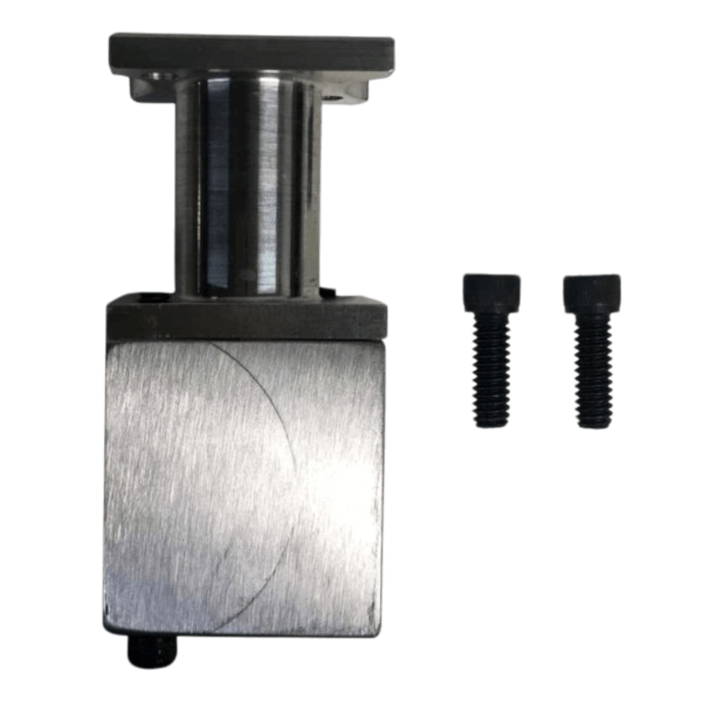 This mechanical component is a Bolt-on Actuator for Husco Spool featuring two screws on the right side.