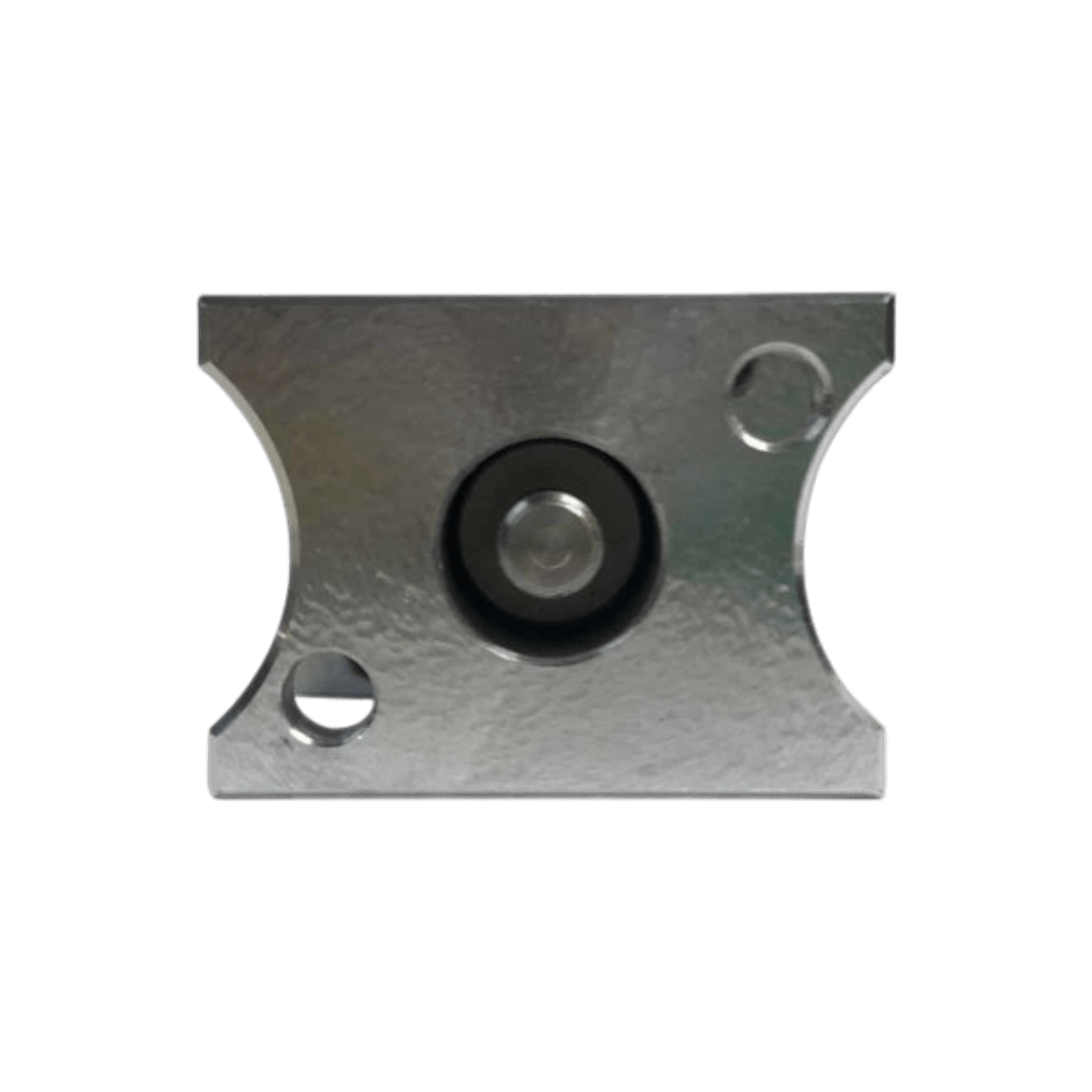 PIERCE's Bolt-on Actuator for Husco Spool, crafted with a metallic bracket featuring rounded corners and a central circular hole, is showcased against a sleek black background.