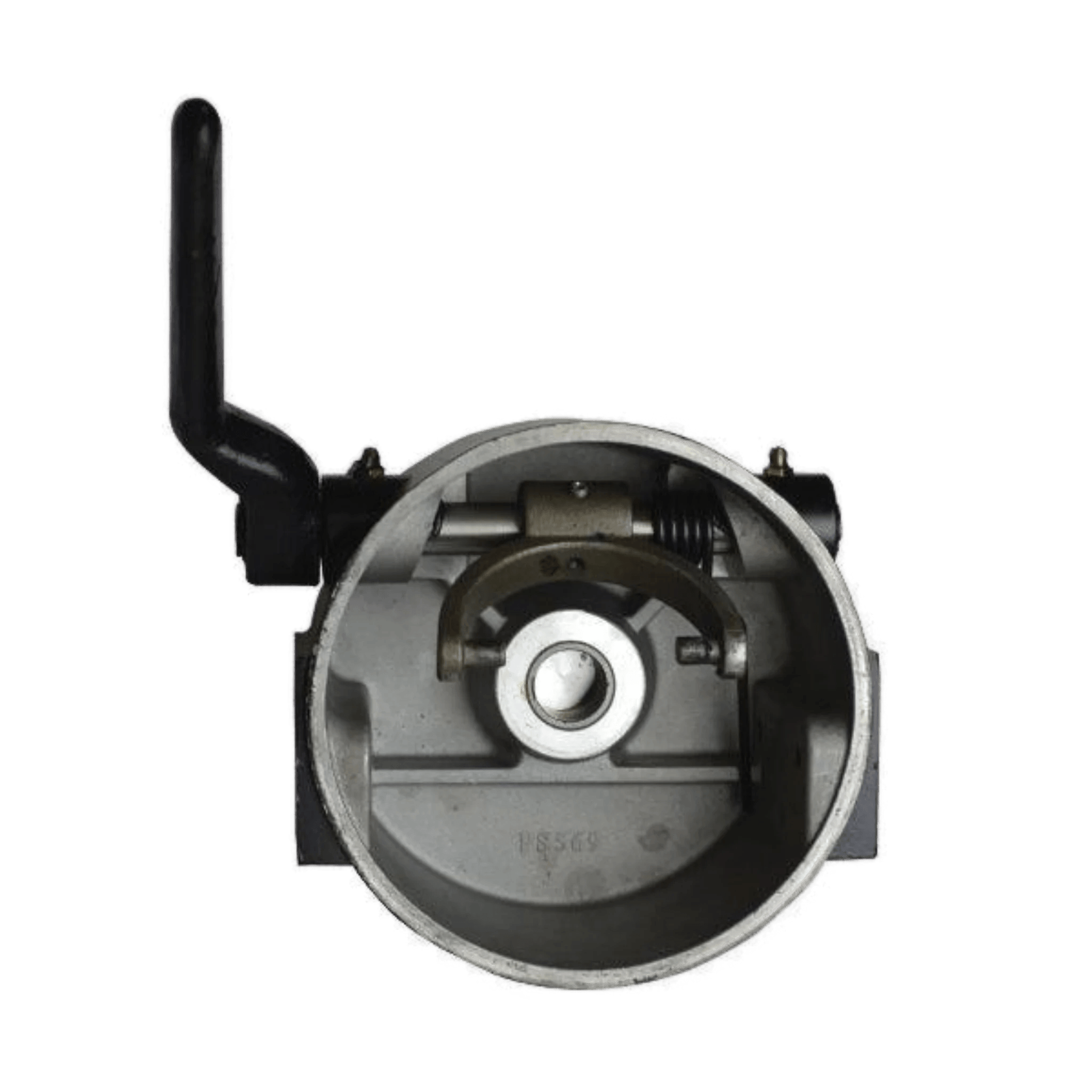 Close-up of a PIERCE Clutch Housing Assembly for Electric Worm Gear Winches featuring a black lever, visible internal components, and a safety spring for secure operation.