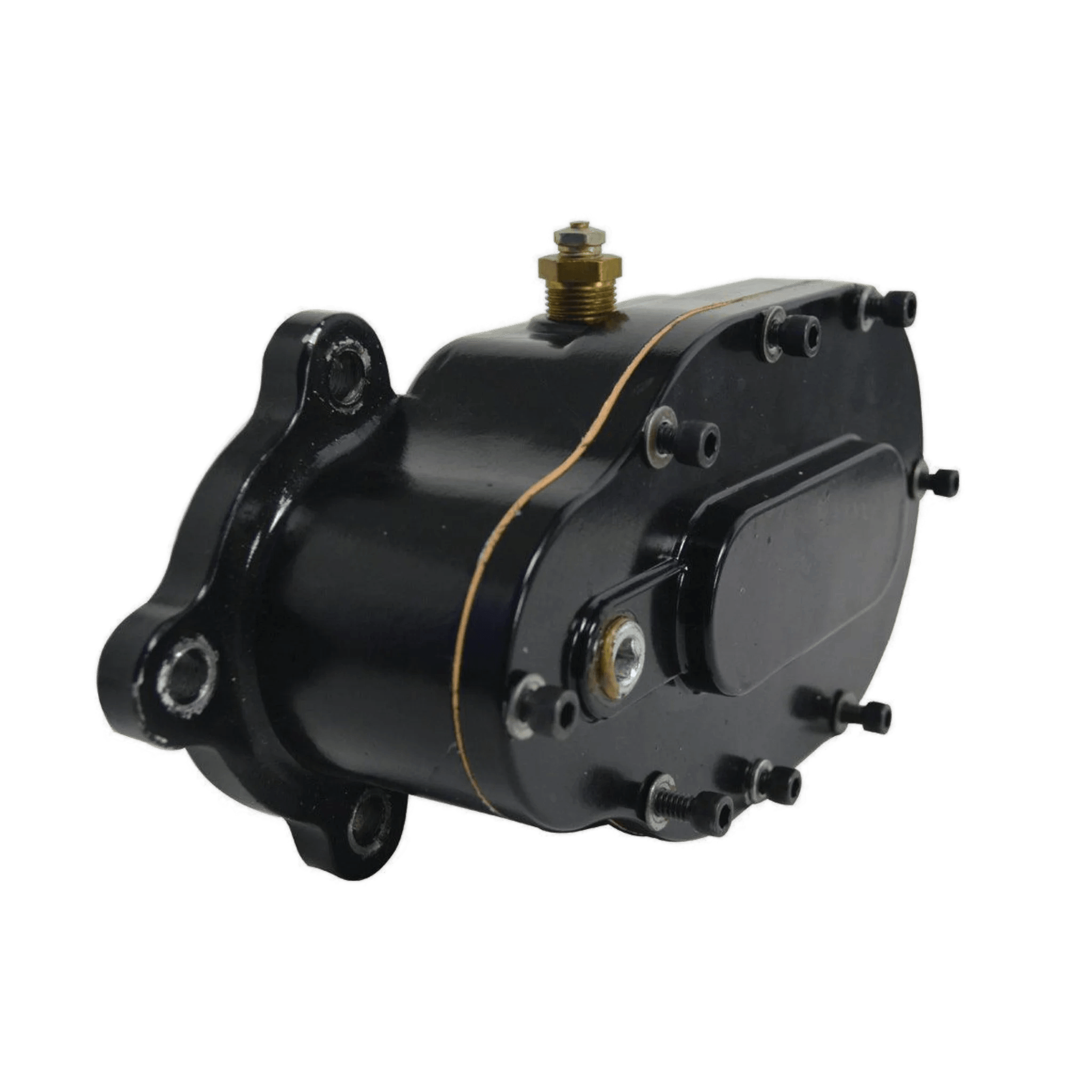 A Conversion Kit from PIERCE, designed for 12,500 lbs worm gear winches, features a sleek black cylindrical motor with multiple bolts against a pristine white background.