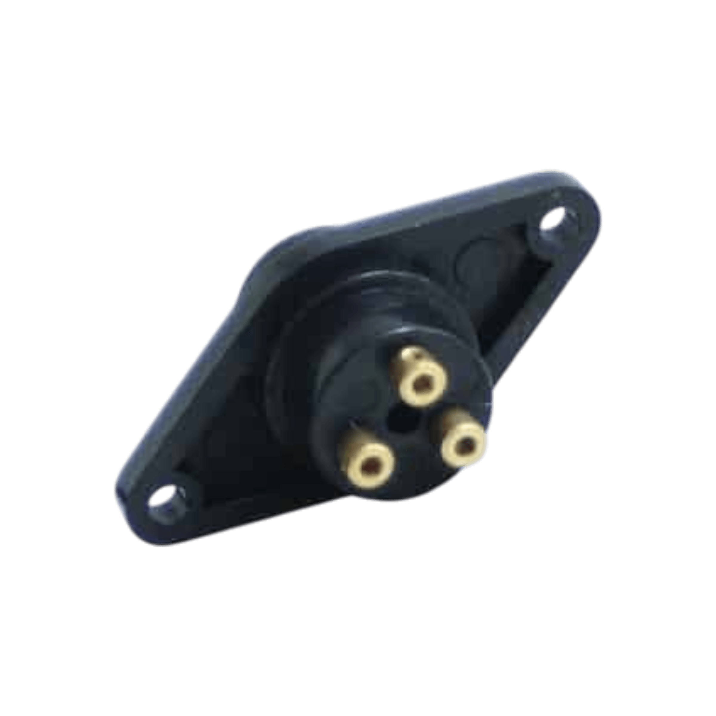 The Electric Planetary Winches Plug Style 1 by PIERCE is a black three-pin electrical connector with two mounting holes, perfect for solenoid assembly or PS series winch applications.