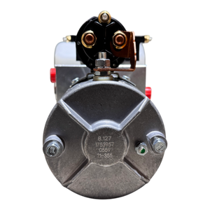 Front view of Bucher Hydraulics, Inc. Bucher Pump 2 Way (Power Up / Power Down) with 1.5 gal. poly reservoir, featuring visible bolts, numbering, and electrical connectors.