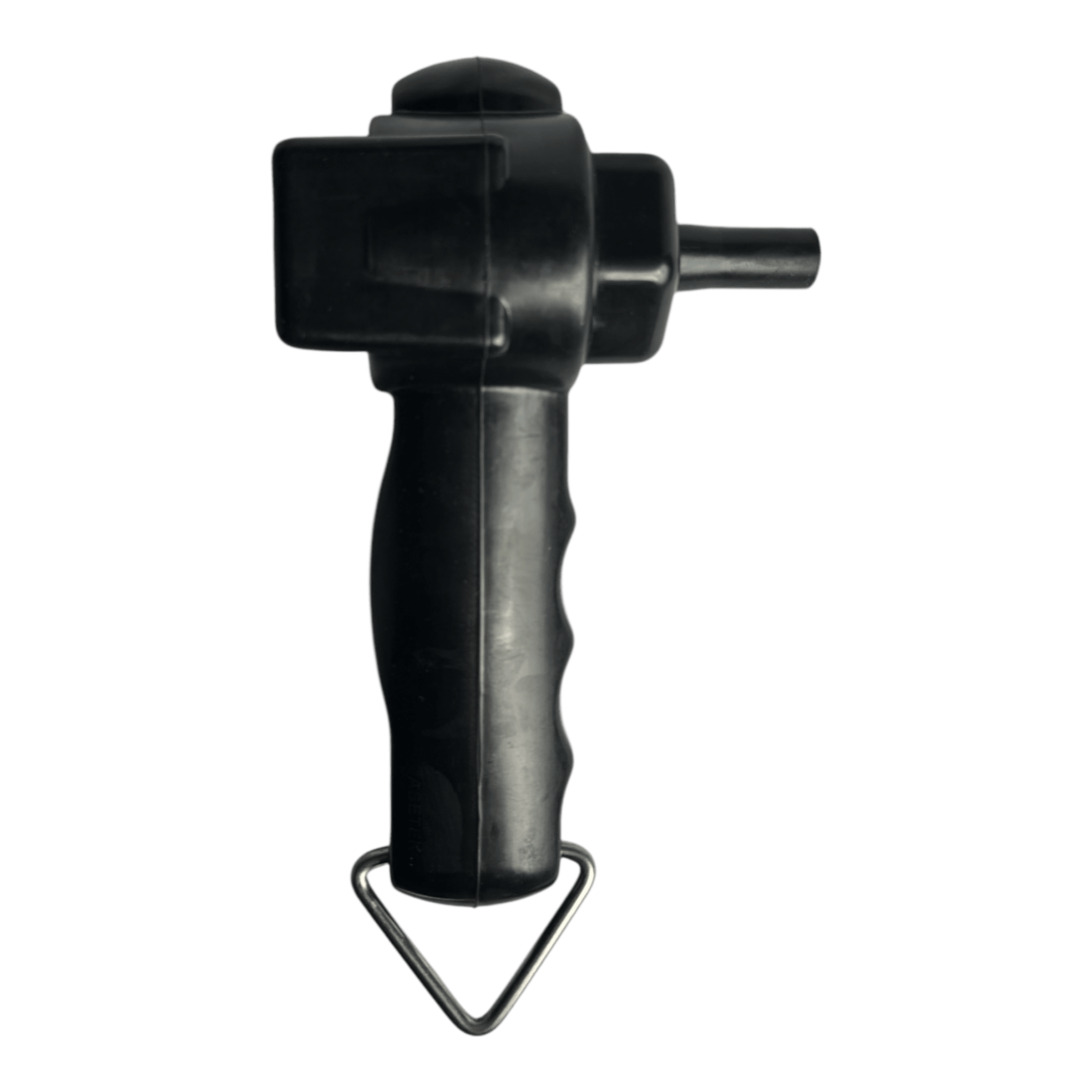 Indulge in the pinnacle of relaxation with the PIERCE Universal Toggle Switch Remote - No Cord, boasting a comfortable black handle and a triangular metal base. Expertly crafted for your ease, it operates with the precision of remote control set against an elegant black backdrop.