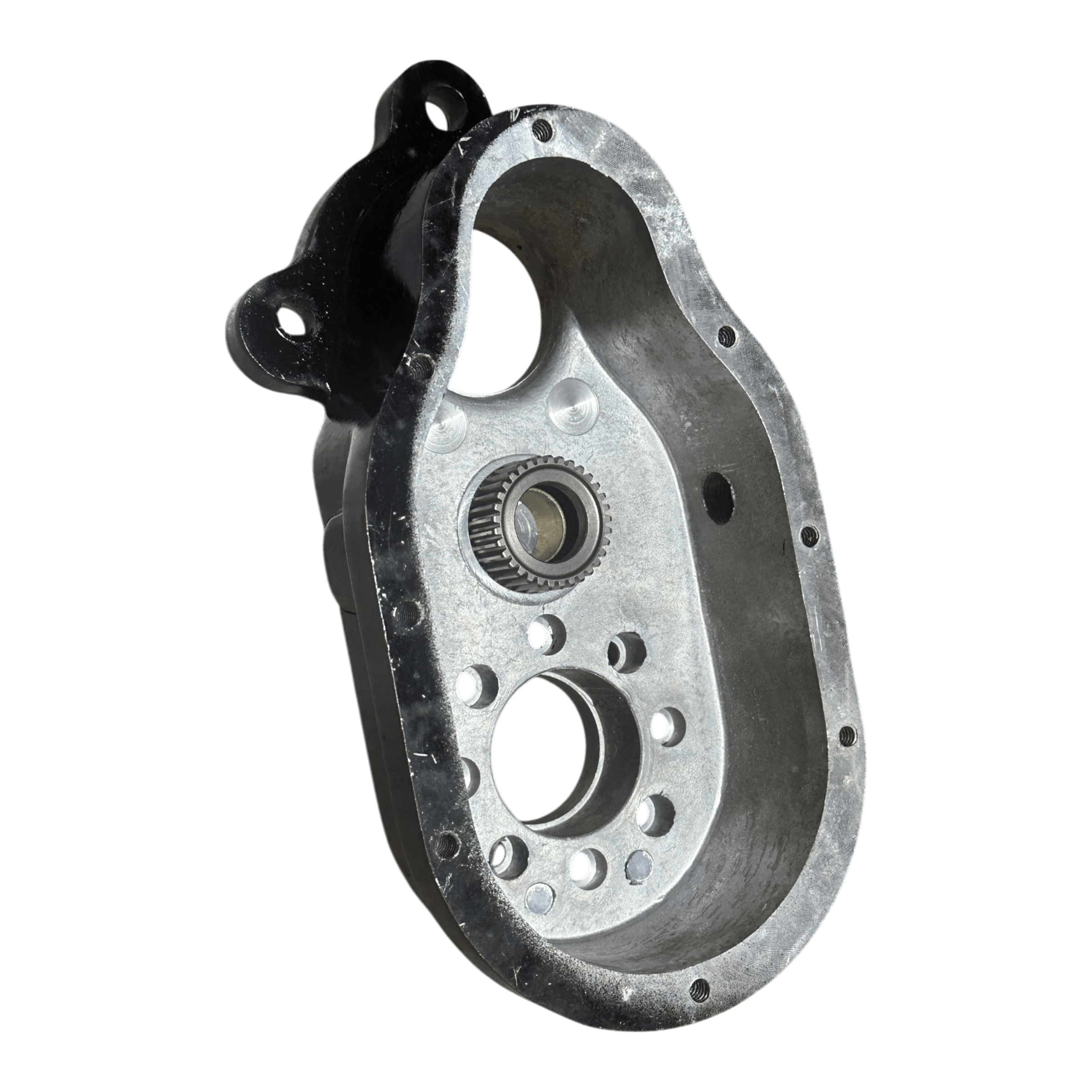 The PIERCE Transfer Housing, 654 Series, designed for 12,500 lbs, features precision-engineered circular openings and mounting holes against a black background.