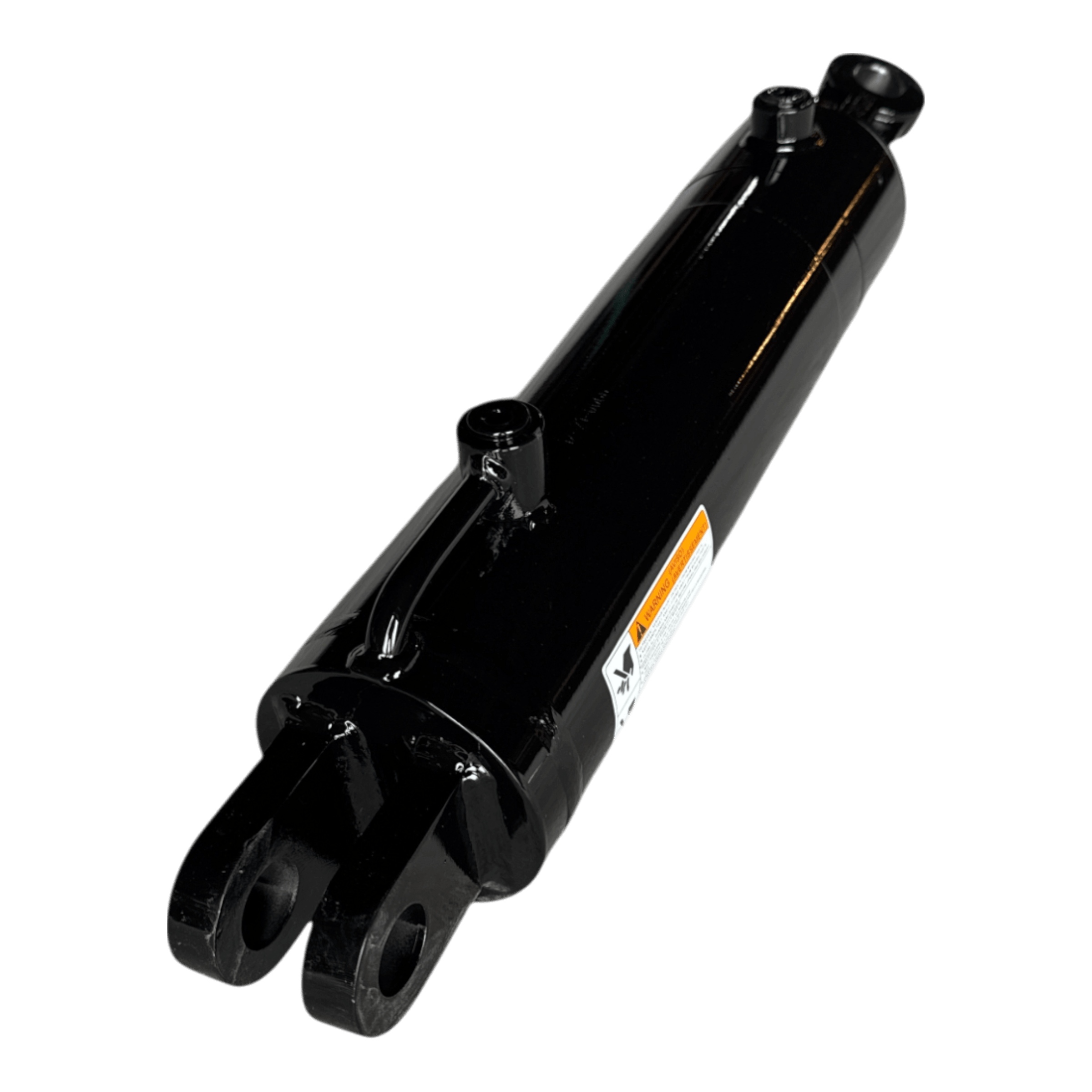 A PIERCE black hydraulic cylinder with a 4-inch bore diameter and 14-inch stroke, featuring attachment points at both ends, isolated on a white background.
