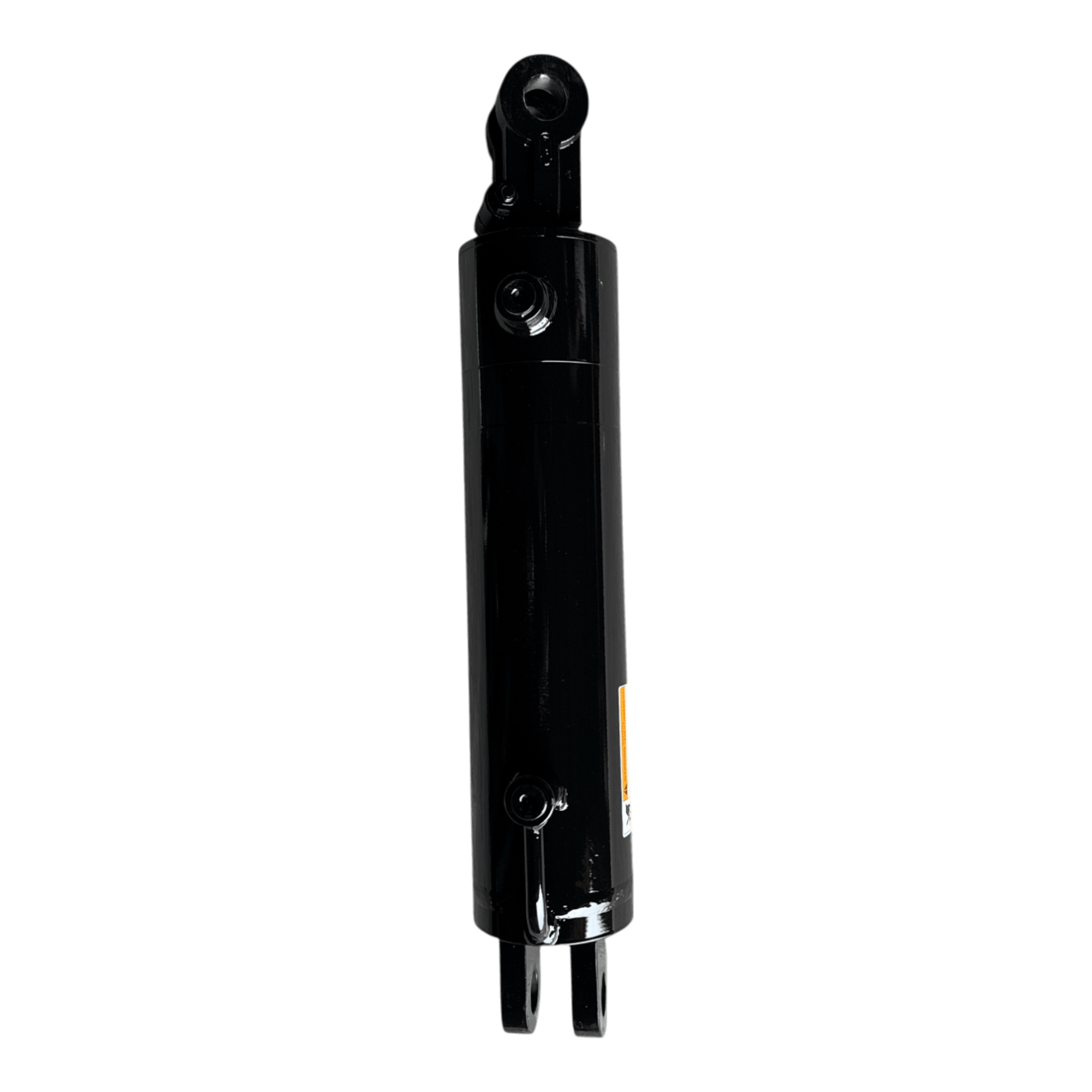 Black PIERCE welded hydraulic cylinder with a 4-inch bore diameter and 14-inch stroke against a black background.
