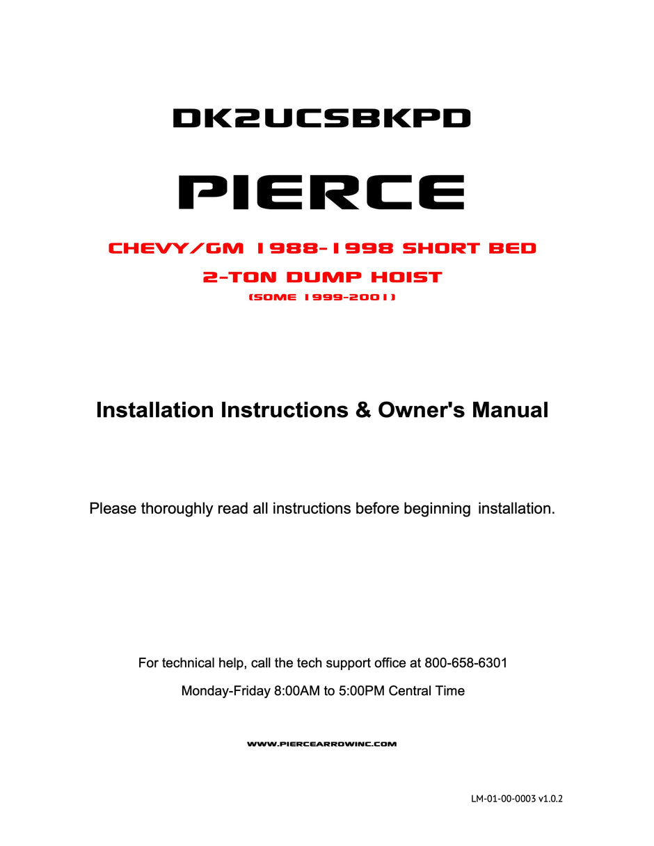 CHEVY/GM 1988-1998 Short Bed 2-Ton Dump Hoist