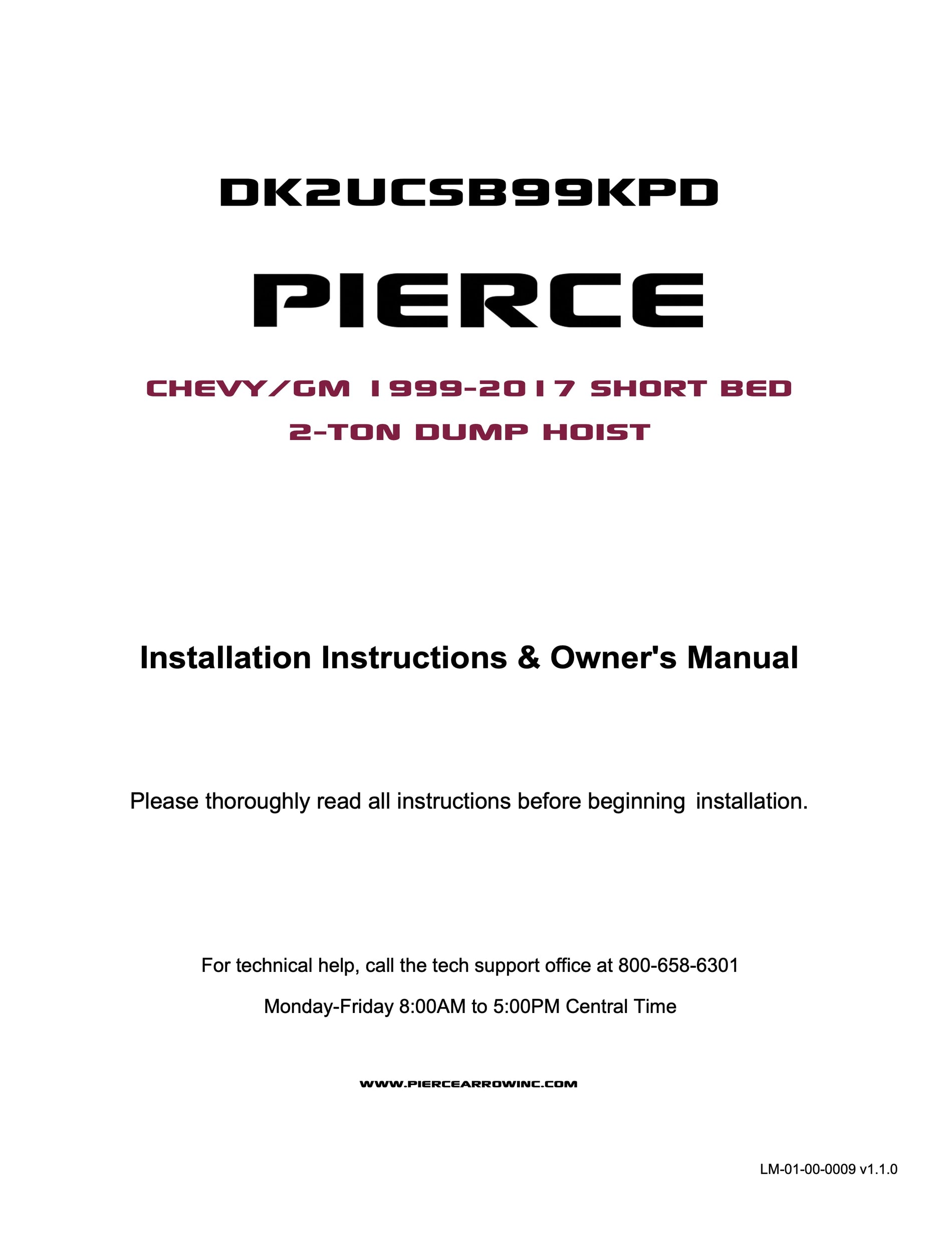 CHEVY/GM 1999-2017 SHORT BED 2-Ton Dump Hoist