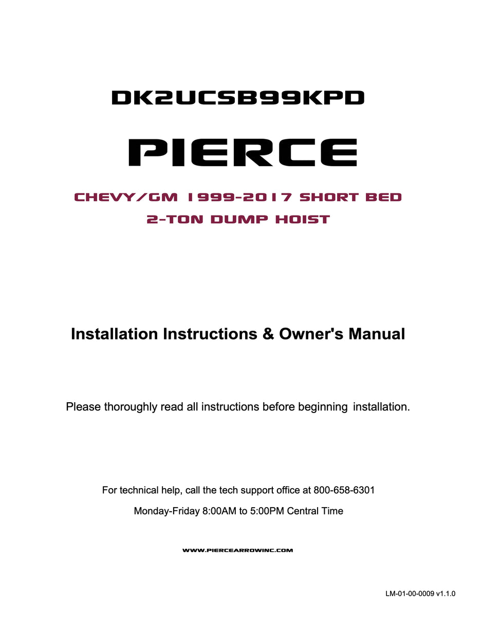 CHEVY/GM 1999-2017 SHORT BED 2-Ton Dump Hoist