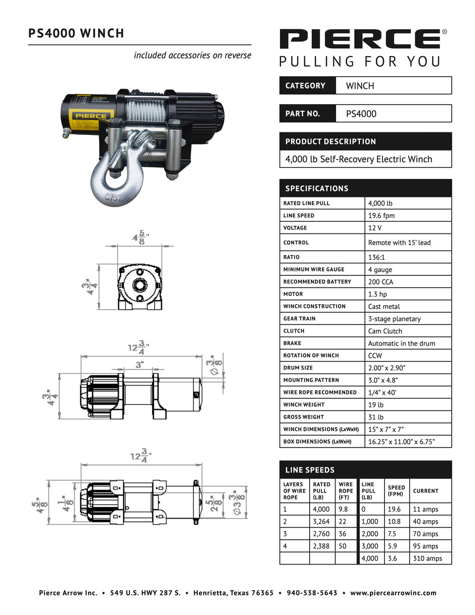 PS4000 Winch Spec Sheet