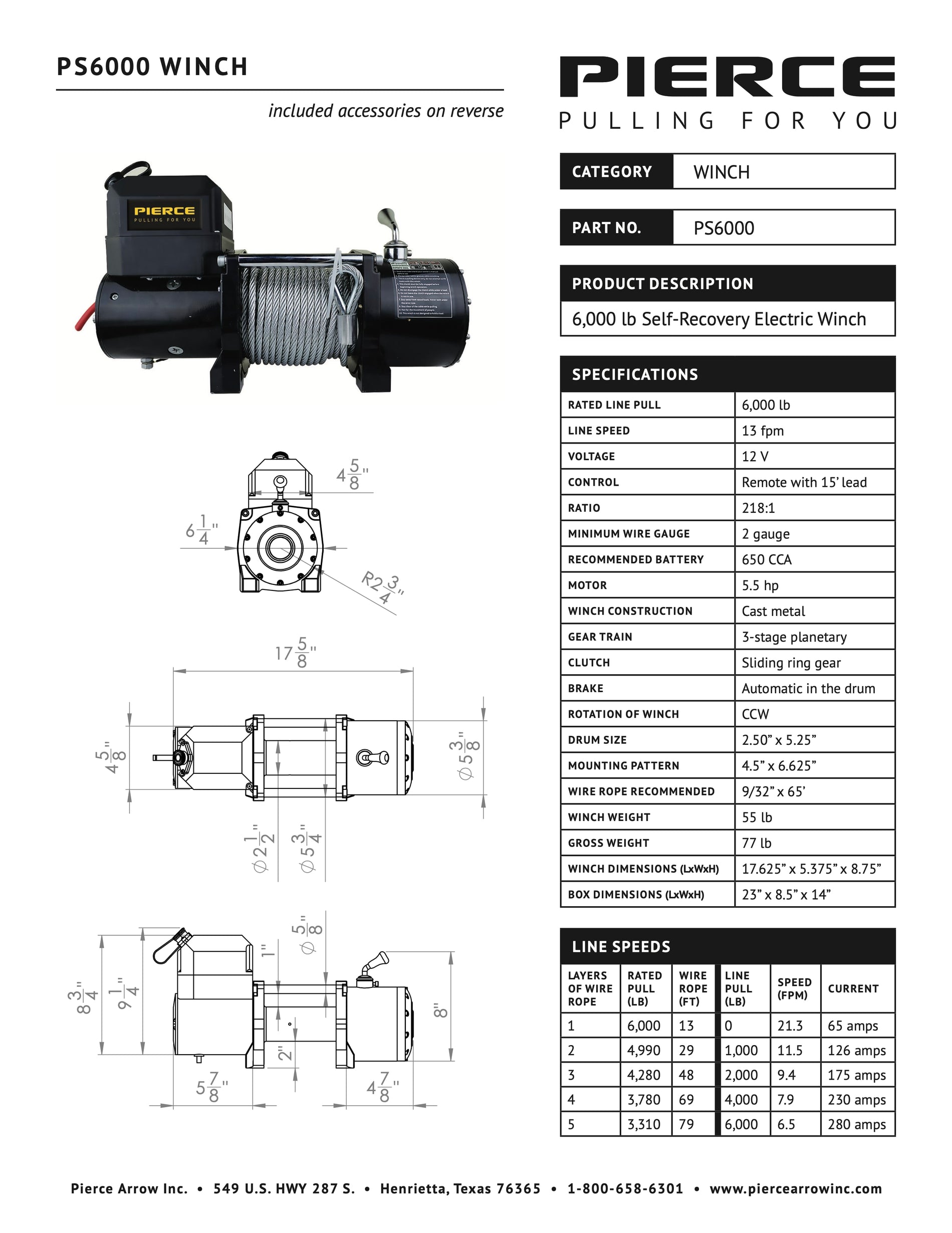 PS6000 Winch Spec Sheet