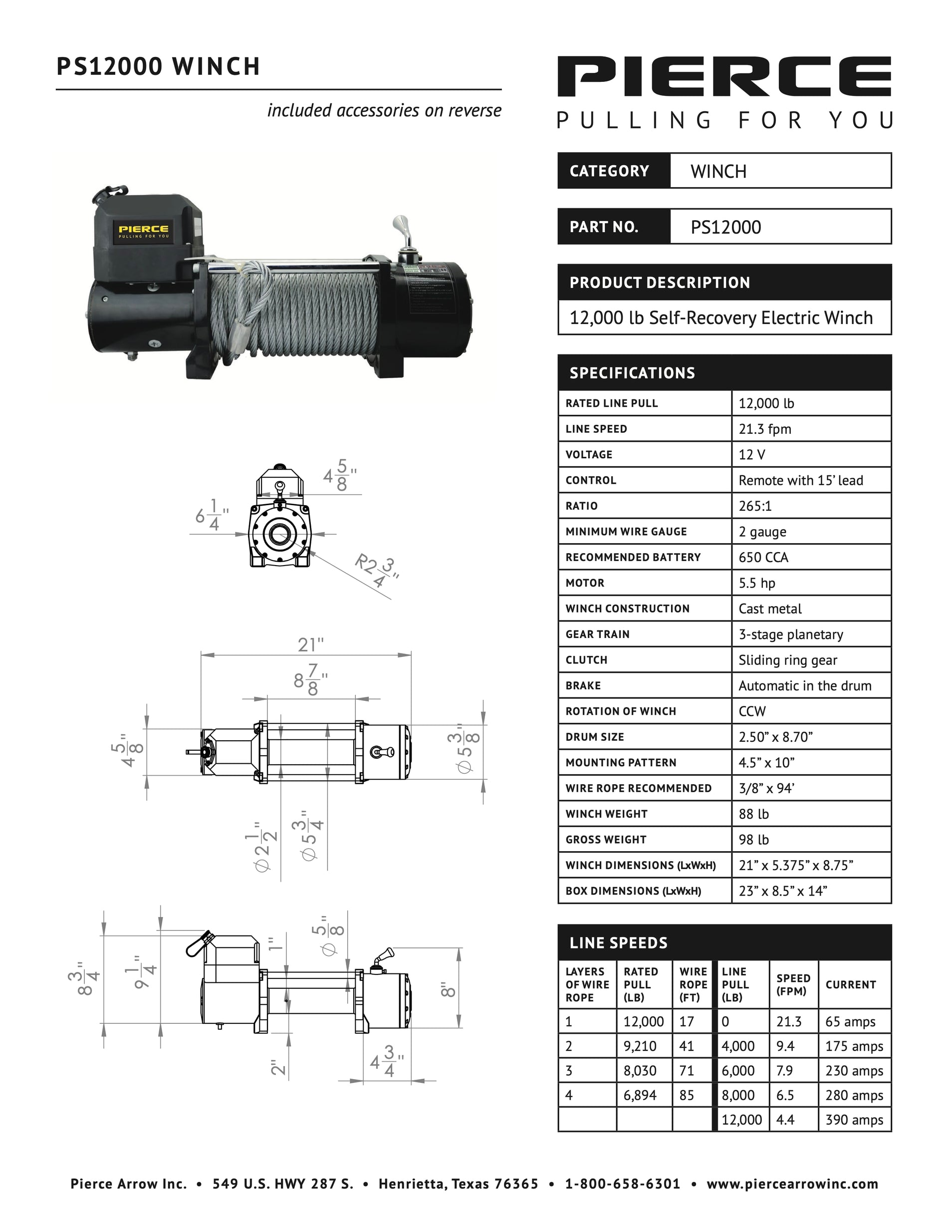 PS12000 Winch Spec Sheet