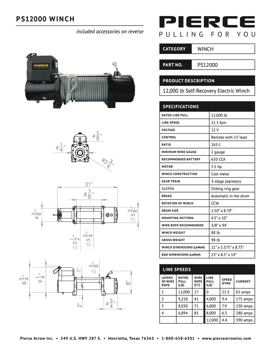 PS12000 Winch Spec Sheet