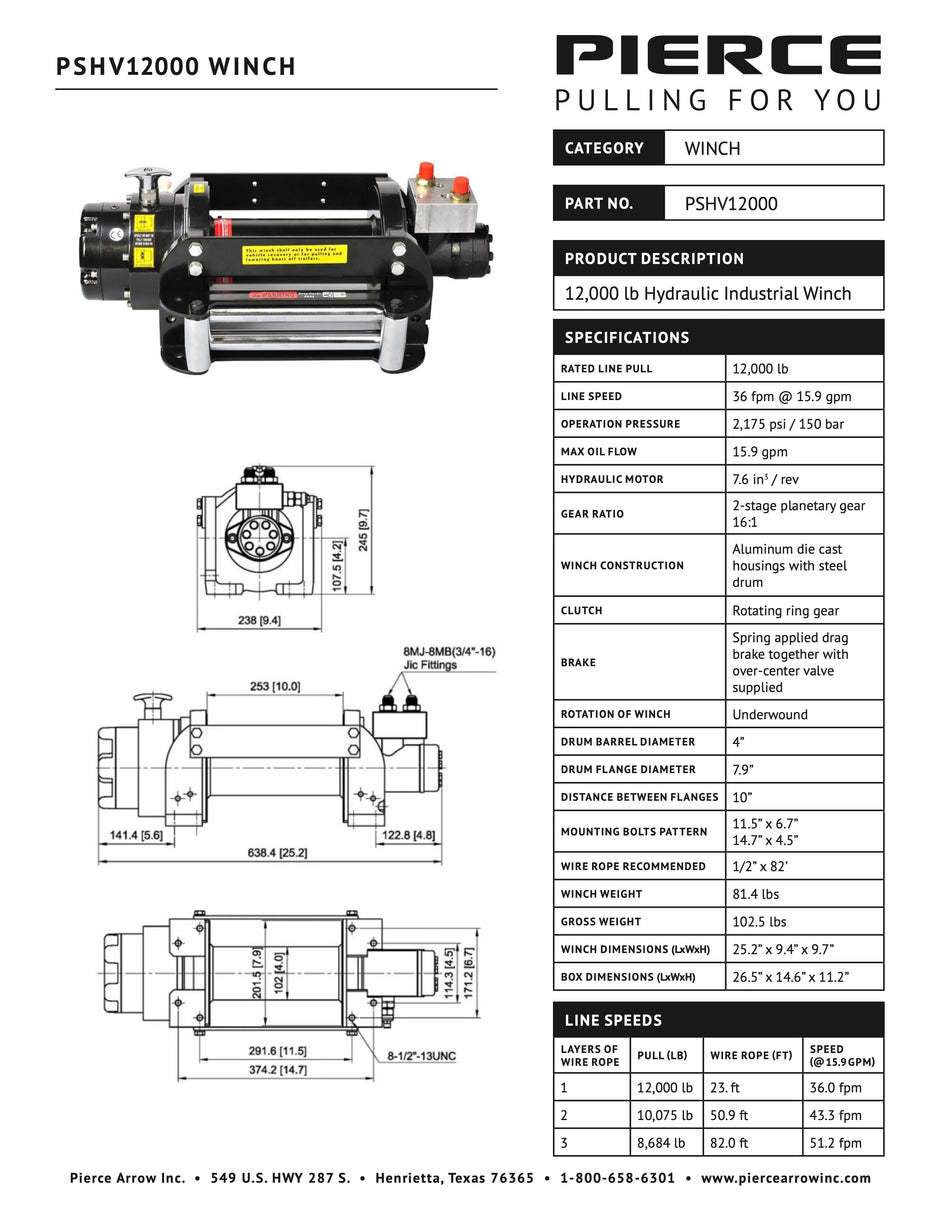 PSHV12000 Winch Spec Sheet