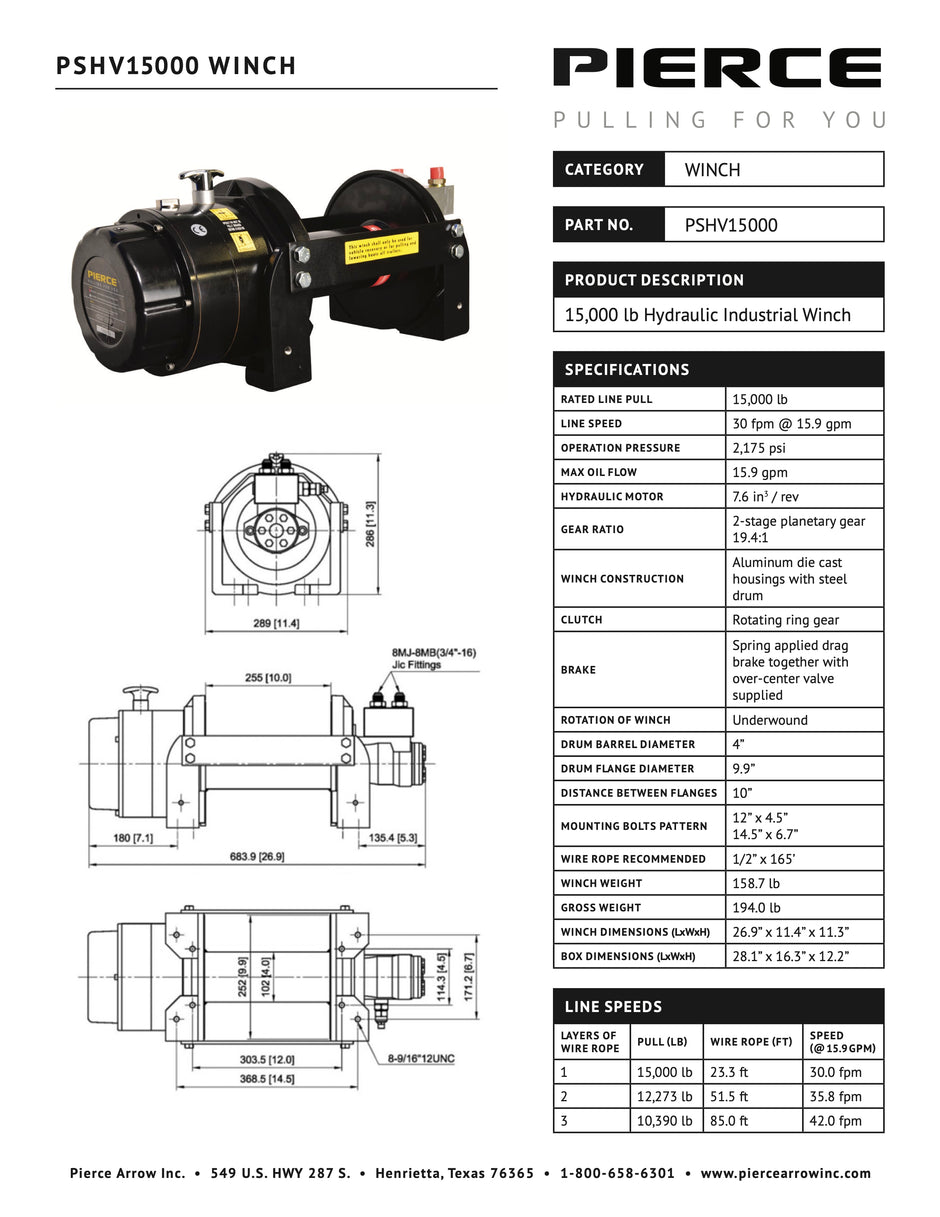 PSHV15000 Winch Spec Sheet