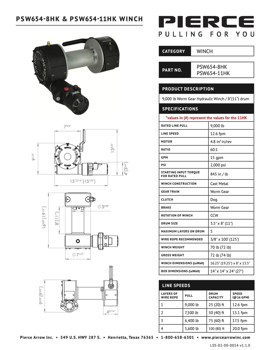 PSW654-8HK & PSW654-11HK Winch Spec Sheet