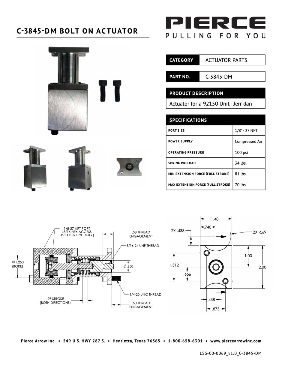 C-3845-DM Bolt On Actuator Spec Sheet