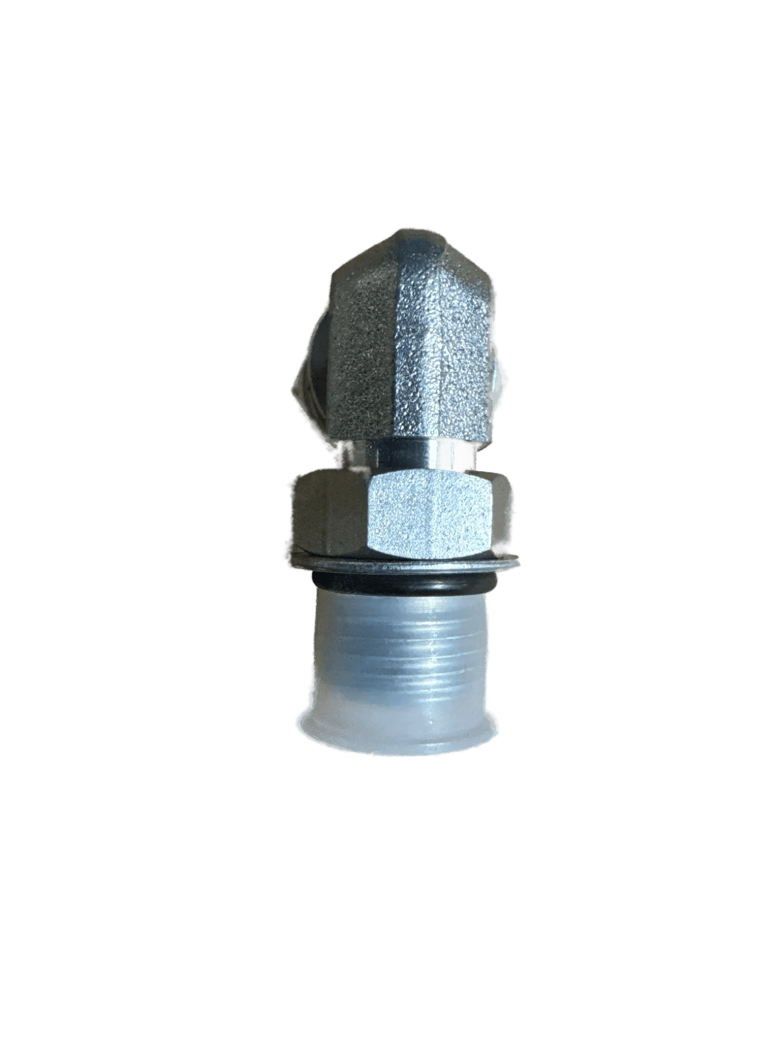 The PIERCE Hydraulics Fitting features a 90-degree swivel elbow with a male 9/16 in boss thread and female 3/8 in port, designed for hydraulic systems. Isolated on white.