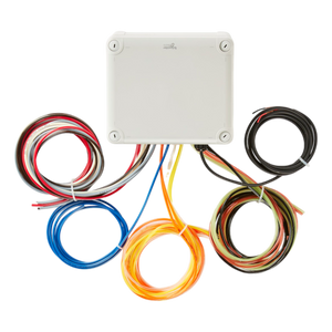 A 10 Function Lodar Replacement FET Air Receiver by Lodar LTD, featuring five colorful cables radiating from a junction box on a plain background, seamlessly integrates into the 92 Series actuator system.