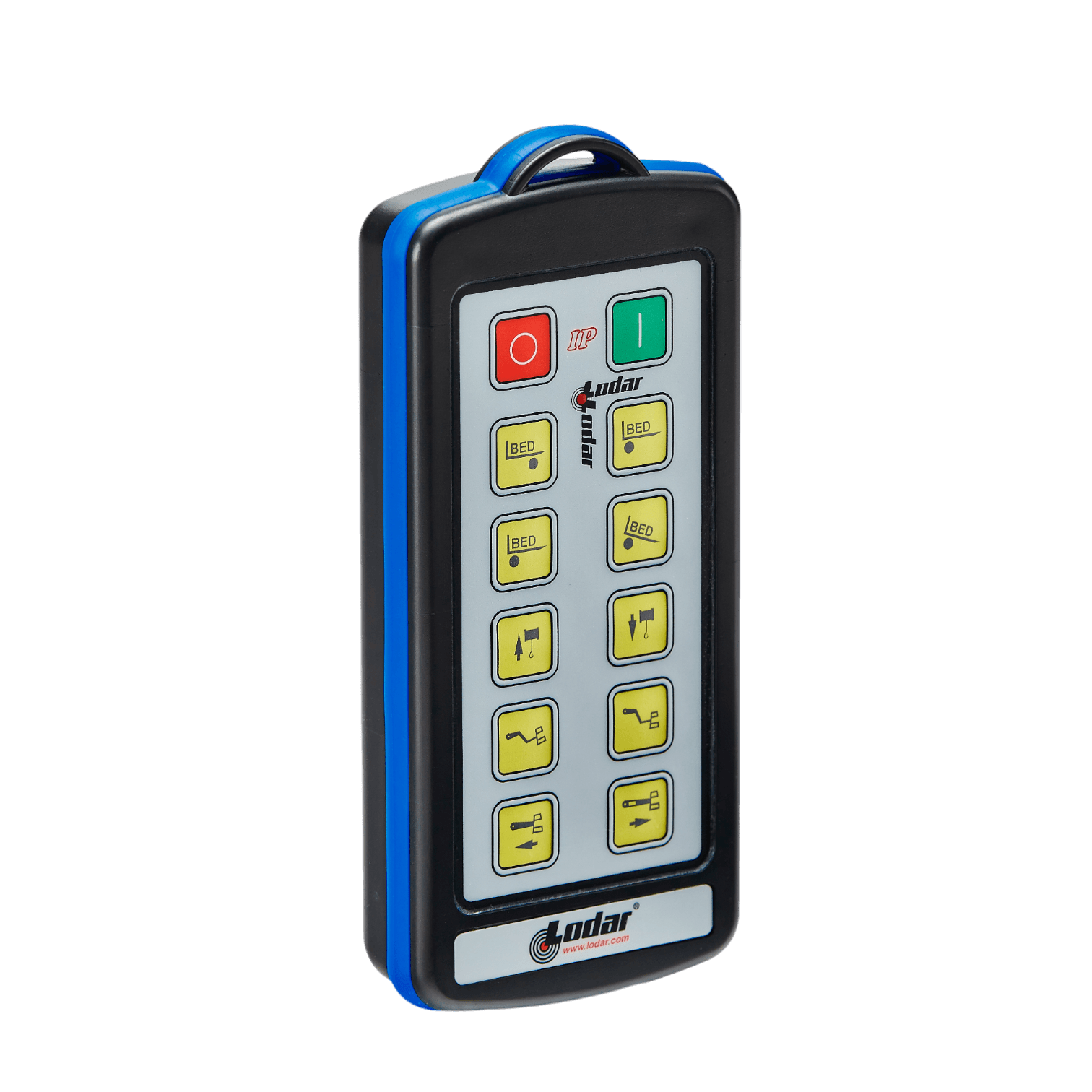 The 10 Function Lodar Replacement IP Transmitter from the 9000 Series by Lodar LTD features a sleek gray front panel with yellow buttons and red/green indicators, making it ideal for efficiently handling important tasks.