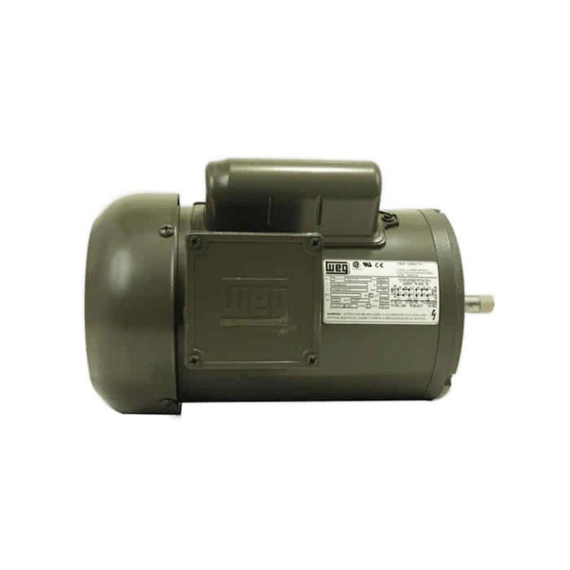 The WEG Electric Motors Corp. 110V Electric Worm Gear Winch Motor (Single Phase) features a label plate and protective casing, fits NEMA 56C mounts, and is compatible as a replacement for PS654-EK winch applications.