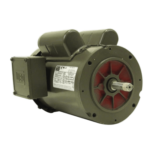 The WEG Electric Motors Corp. 110V Electric Worm Gear Winch Motor | Single Phase features a cylindrical body with mounting feet and a visible rotating shaft, making it ideal as a NEMA 56C replacement or for PS654-EK winch applications.