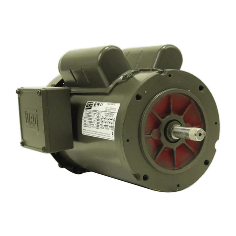 The WEG Electric Motors Corp. 110V Electric Worm Gear Winch Motor | Single Phase features a cylindrical body with mounting feet and a visible rotating shaft, making it ideal as a NEMA 56C replacement or for PS654-EK winch applications.