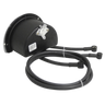 Black 12V Round Compact Solenoid Assembly by WPT Power (Shanghai) Ltd, with two attached spark plug wires, features a compact design and comes pre-wired for easy installation. Model: PS528N-CNV2. Shown on a white background.