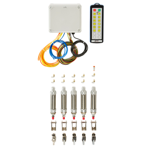The Lodar LTD 12 Function IP Wireless Actuator Control System from the 92 Series features an electronic control kit complete with wires, connectors, and cylindrical sensors set against a black background. Its advanced design integrates seamlessly with the FET Air Receiver for efficient operation.