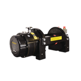 The PIERCE 15,000 lb Hydraulic Recovery Winch features a durable metal drum and visible labels, designed for heavy-duty recovery or industrial towing applications. Shown on a white background.