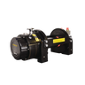 The PIERCE 15,000 lb Hydraulic Recovery Winch features a durable metal drum and visible labels, designed for heavy-duty recovery or industrial towing applications. Shown on a white background.