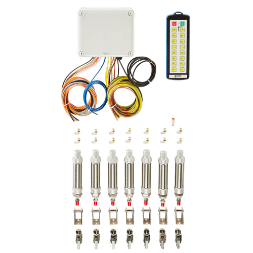 Lodar Service 16 Function IP Wireless Actuator Control System (92 Series, FET Air Receiver) includes wires, remote, sensors, and connectors—ideal for pneumatic actuators and compatible with Lodar wireless systems.