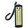 The 16 Function Lodar Hard-Wired Remote | 92 Series by Lodar LTD features yellow buttons along with red and green function keys, all connected via a coiled black cord. It is equipped with a durable waterproof Bulgin connector, seamlessly accommodating 16 functions.