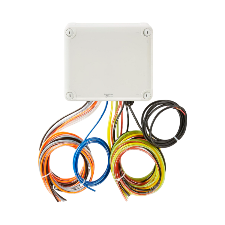 A 16 Function Lodar Replacement FET Air Receiver from Lodar LTD, featuring a white electrical junction box with colorful wires extending outward, ideal for updating components in 16 Function Lodar Air systems.