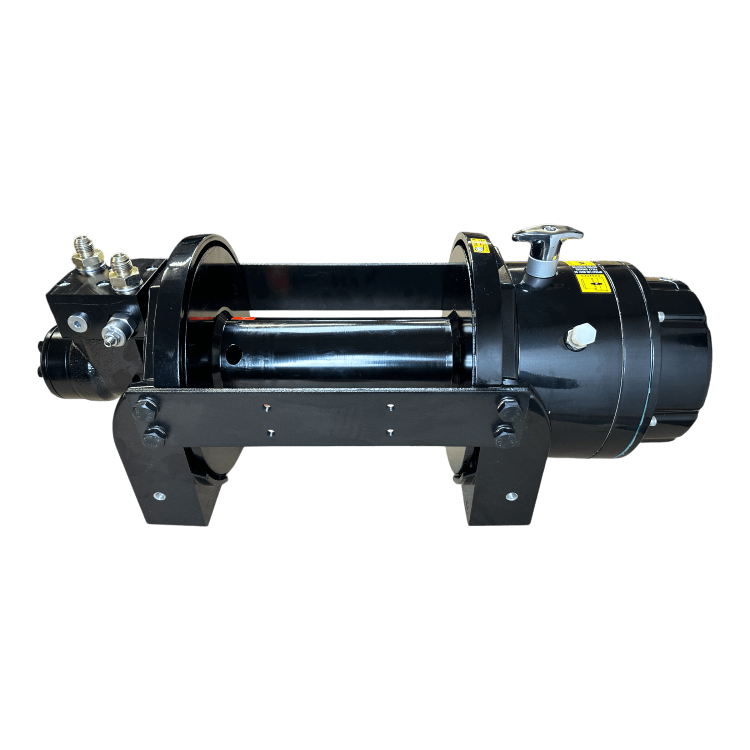 The Internal - Pierce Assembly Team 18,000 lb Hydraulic Recovery Winch features a metal frame, hydraulic motor, planetary gear system, and cable spool; shown on a white background.