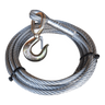 PIERCE 1/2" Winch Cable featuring a safety swivel hook and heavy-duty thimble, secured with two black zip ties, shown on a white background.