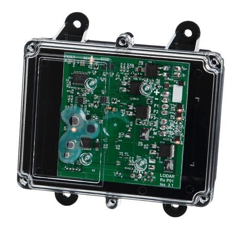 The Lodar LTD 1 Function Lodar Replacement FET Receiver | 92 Series features a transparent plastic casing that reveals a green circuit board and electronic components inside, making it a complete system designed for seamless integration.