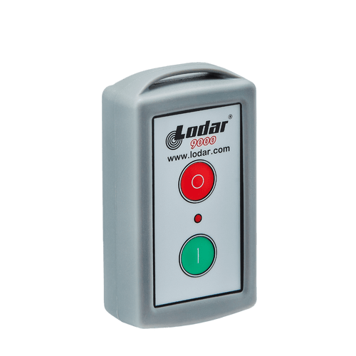 The 1 Function Lodar Replacement Standard Transmitter from the Lodar 9000 Series features distinctive red and green buttons. Offered by Lodar LTD, this reliable remote control comes with an easily accessible website link for quick replacements and more information.