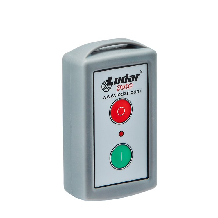 The 1 Function Lodar Replacement Standard Transmitter from the Lodar 9000 Series features distinctive red and green buttons. Offered by Lodar LTD, this reliable remote control comes with an easily accessible website link for quick replacements and more information.