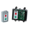 The 1 Function Standard Wireless Control System | 92 Series | FET Keypad Receiver by Lodar LTD is a remote control with a waterproof receiving unit, featuring green and red buttons, perfect for industrial environments.