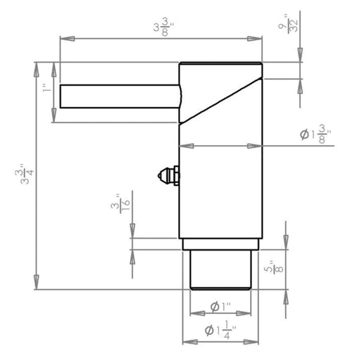 Technical drawing of the PIERCE 1" Twist Lock Plunger Latch, showing labeled dimensions, cylindrical features, and details for plunger pins.