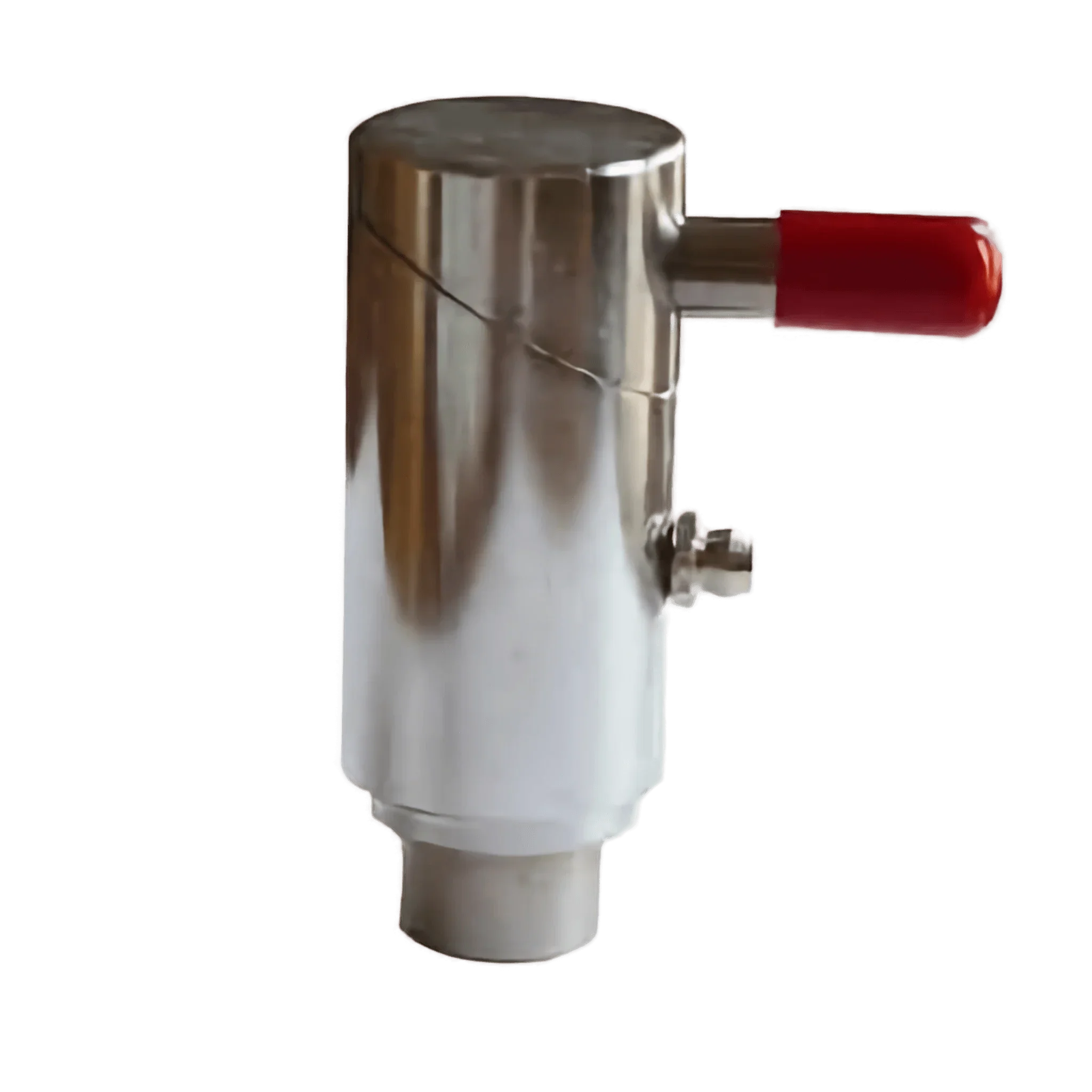 The PIERCE 1" Twist Lock Plunger Latch features a shiny metal body with a red handle and side plunger pins, shown against a white background.